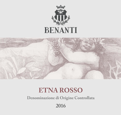 Benanti Etna Rosso wine bottle label with vintage and producer details.