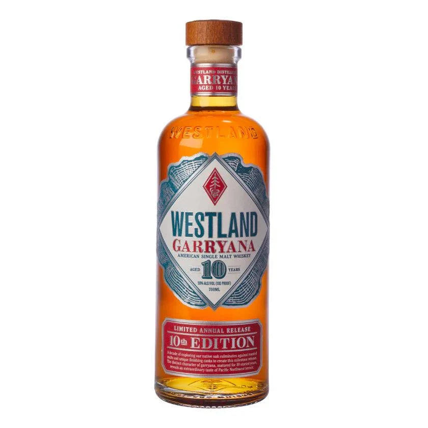Westland Distillery Garryana Whiskey 10th Edition 700ml bottle showcasing rich American single malt whiskey with oak cask aging