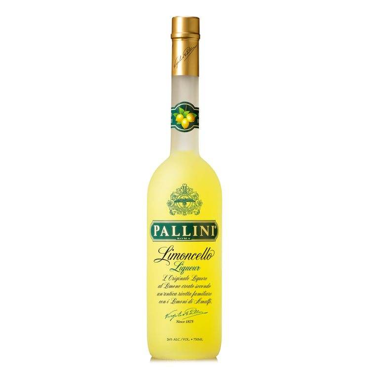 Pallini Limoncello 52 750 ML bottle with yellow liqueur and green label.