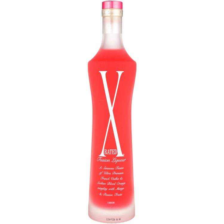 X Rated Fusion Liqueur bottle, 750ml, featuring a blend of French vodka, blood oranges, mango, and passion fruit.