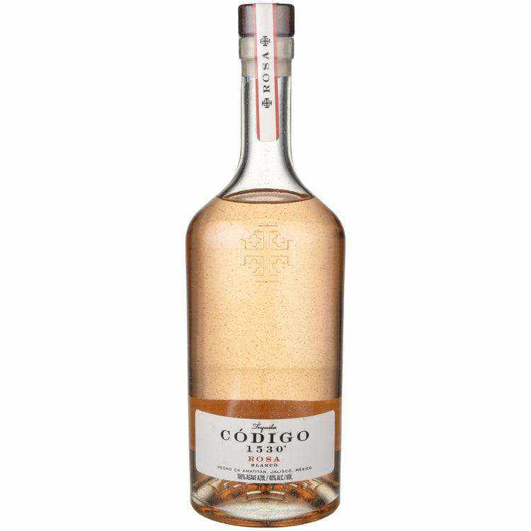Codigo 1530 Rosa Tequila bottle with pink hue and elegant design.