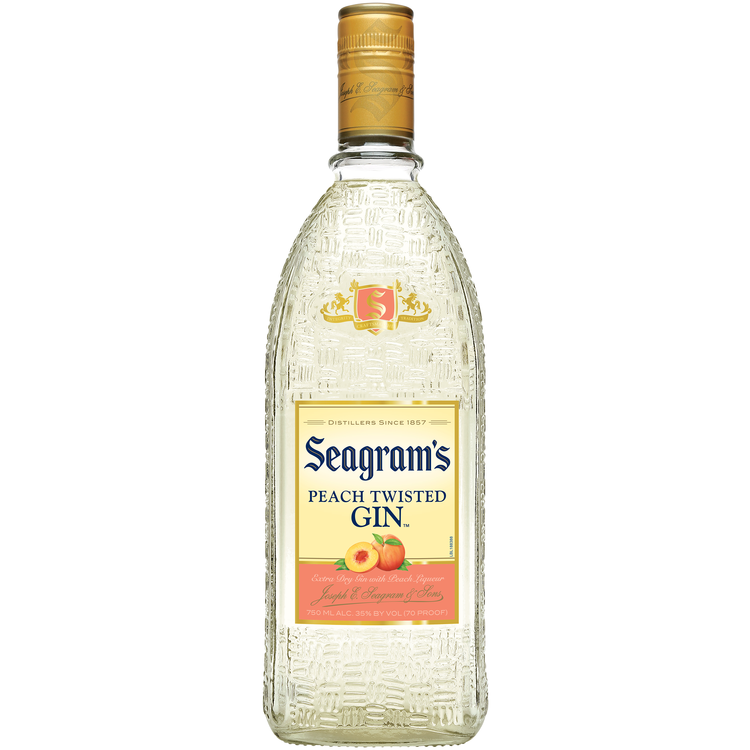 Seagram's Peach Flavored Gin 750ml bottle with peach label.