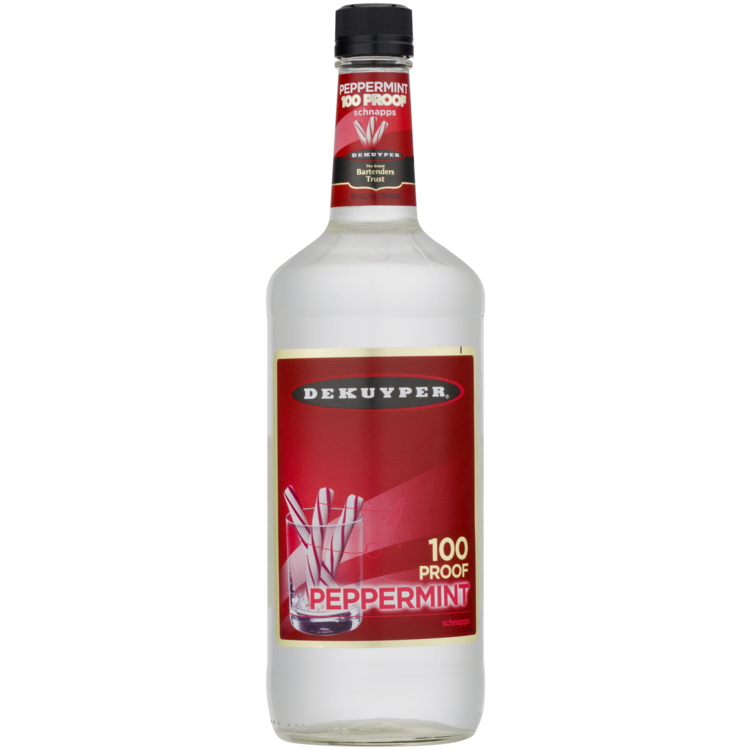 Dekuyper Peppermint Schnapps 100 Proof 750 ML bottle.