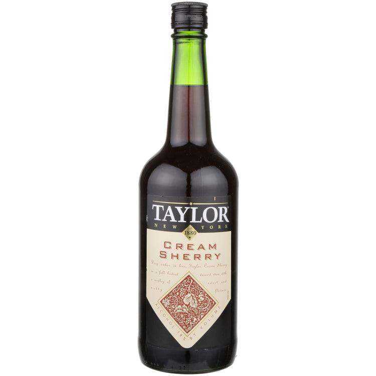 Taylor Cream Sherry 750 ML bottle with deep amber hue and label.