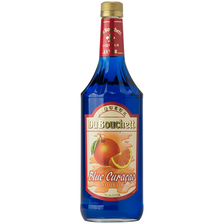 Du Bouchett Curacao Blue liqueur bottle, 1L, featuring a blend of orange, lemon, and Curacao fruit flavors for cocktails.