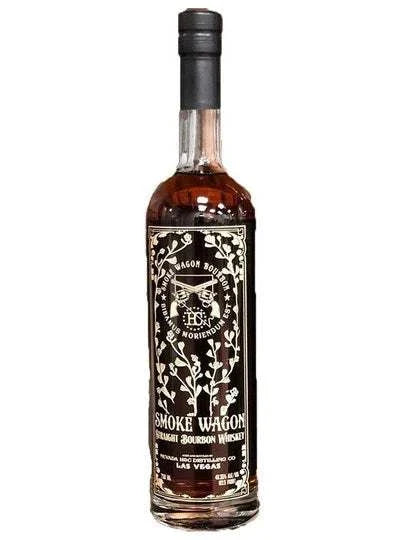 Bottle of Smoke Wagon Straight Bourbon 750 ML with caramel, vanilla, and toasted oak notes