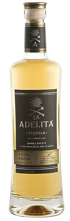 La Adelita tequila bottle on a white background