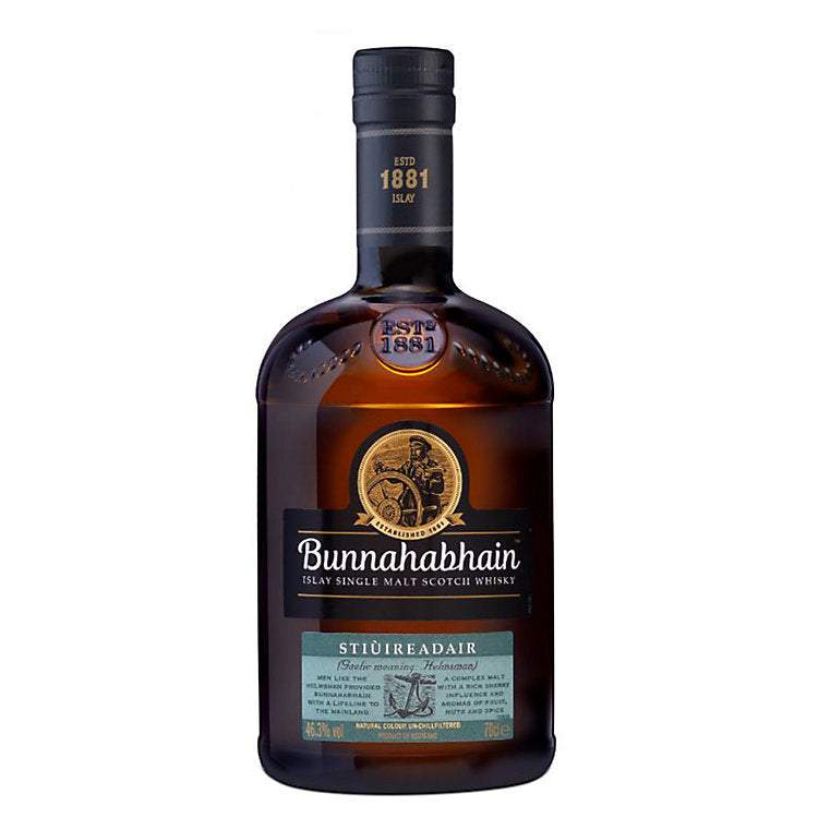 Bunnahabhain Single Malt Scotch Stiuireadair 92.6 Proof 750ML bottle with coastal and sherry notes