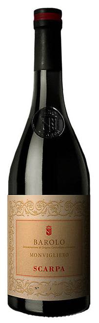 Bottle of Scarpa Barolo Monvigliero 2019 750 ML red wine from Piemonte with elegant aromas and refined tannins