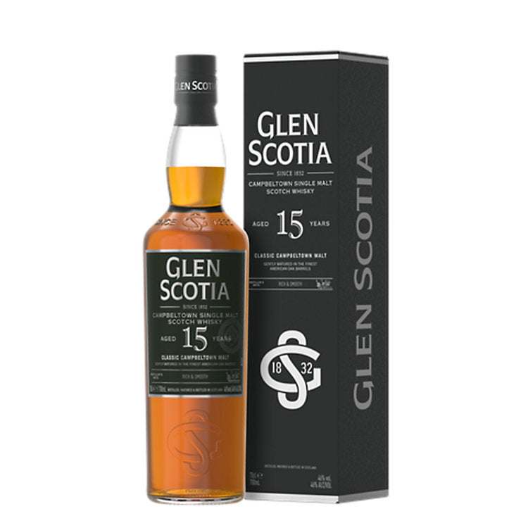 Glen Scotia Single Malt Scotch 15 Year 92 proof 750ml bottle with oak cask aging and maritime flavors