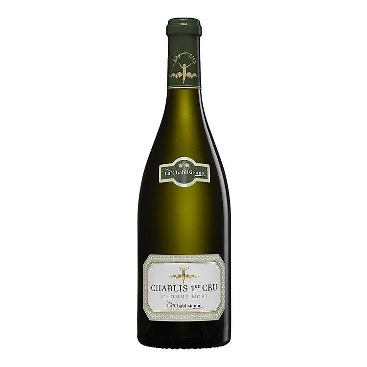 La Chablisienne Chablis Premier Cru L'Homme Mort 2020 bottle showcasing mineral-driven Chardonnay wine