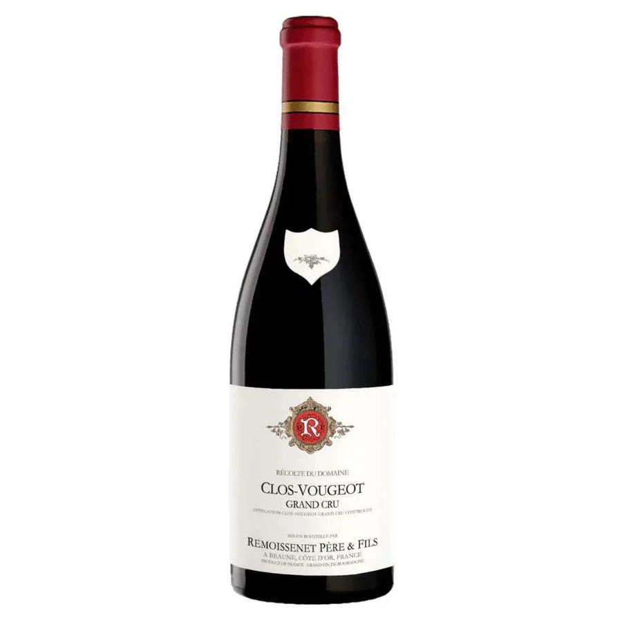 Bottle of Remoissenet Clos De Vougeot Grand Cru 2022 Burgundy wine with deep red color and elegant label