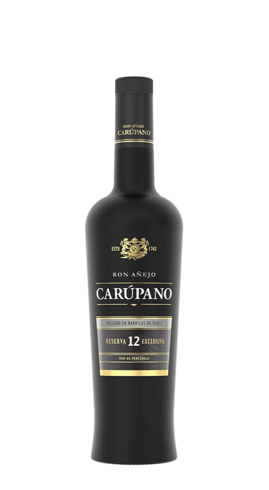 Ron Anejo Carupano Reserva 12 Exclusiva Rum 750 ML bottle with black and gold label.