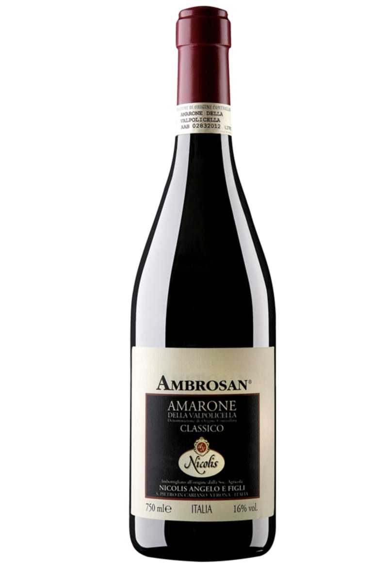 Nicolis Amarone Della Valpolicella Classico Ambrosan 2013 750ml bottle with rich red wine