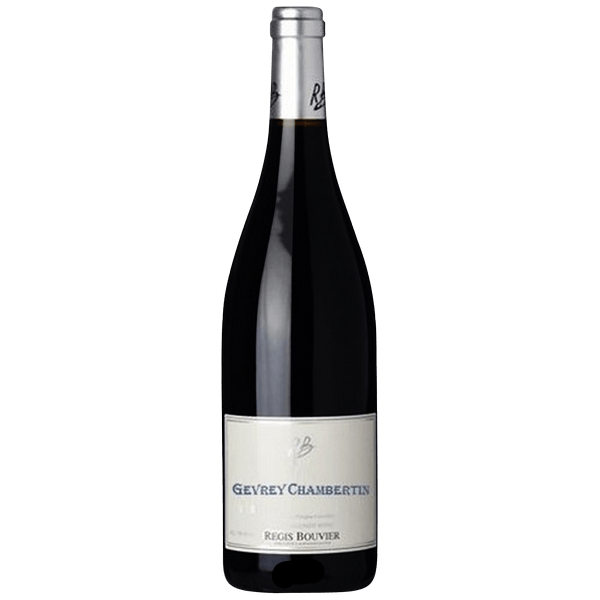 Wine bottle of Gevrey-Chambertin with a silver foil cap on a white background
