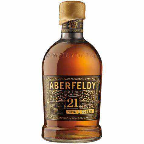 Aberfeldy 21 Year Single Malt Scotch Whisky 750ml bottle, rich flavor profile.