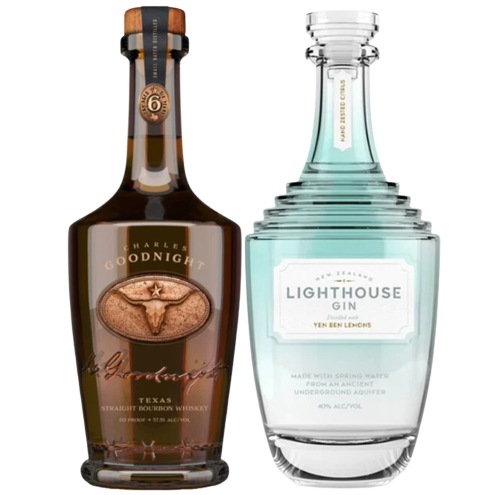 Charles Goodnight 6YR Old Bourbon and Lighthouse Dry Gin 750ML combo bottles