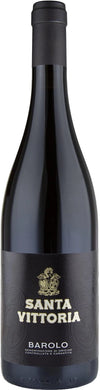 Wine bottle labeled 'Santa Vittoria Barolo' on a black background