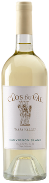 Bottle of Clos du Val Sauvignon Blanc wine with a white label on a white background