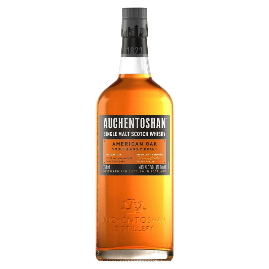 Bottle of Auchentoshan Single Malt Scotch American Oak 80 750 ML whisky with vanilla and citrus notes