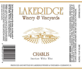 Lakeridge Winery & Vineyards Florida Chablis 750ml bottle with vineyard background
