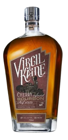 Bottle of Virgil Kaine Cherry Bourbon on a white background