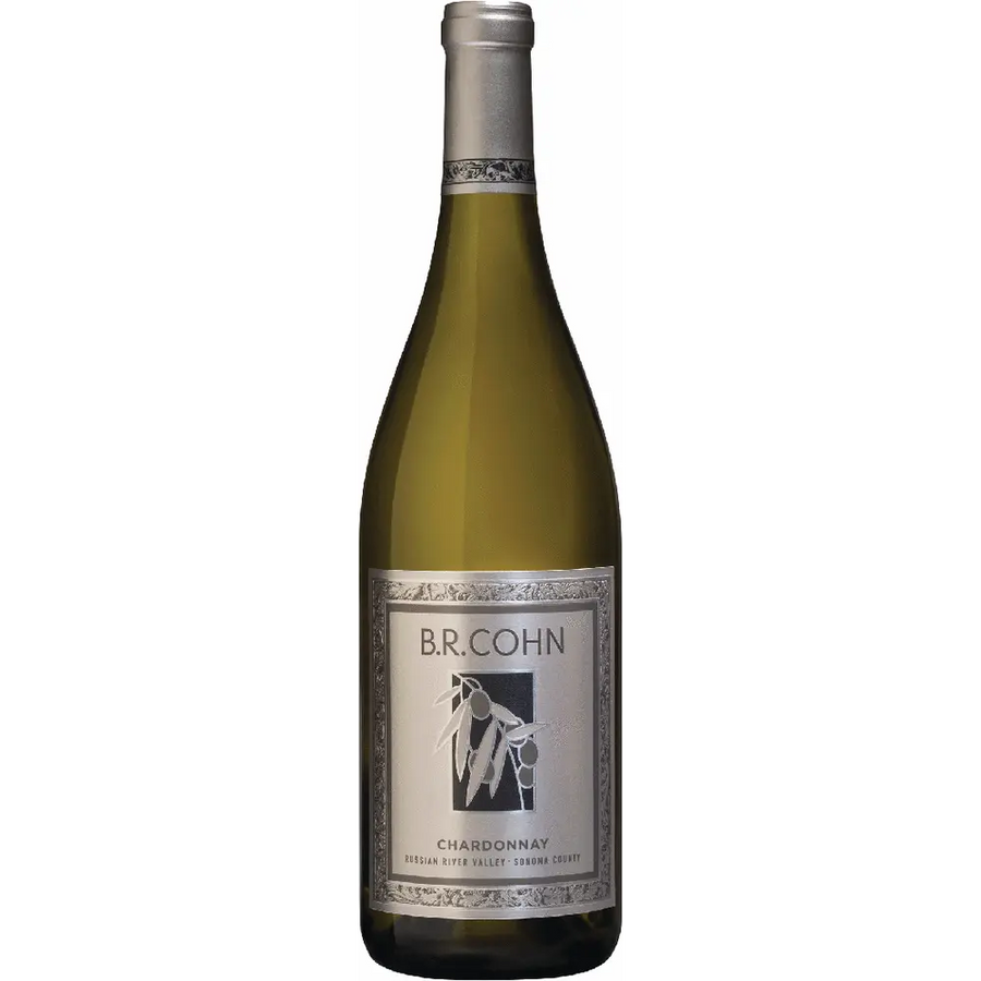 BR Cohn Chardonnay Silver Label 750 ML California white wine bottle with Sonoma vineyard background