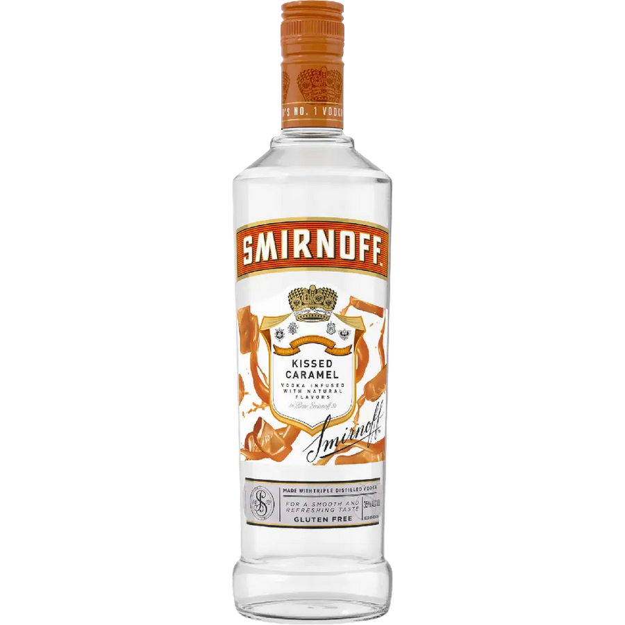 Smirnoff Kissed Caramel 750ml vodka bottle with caramel flavor