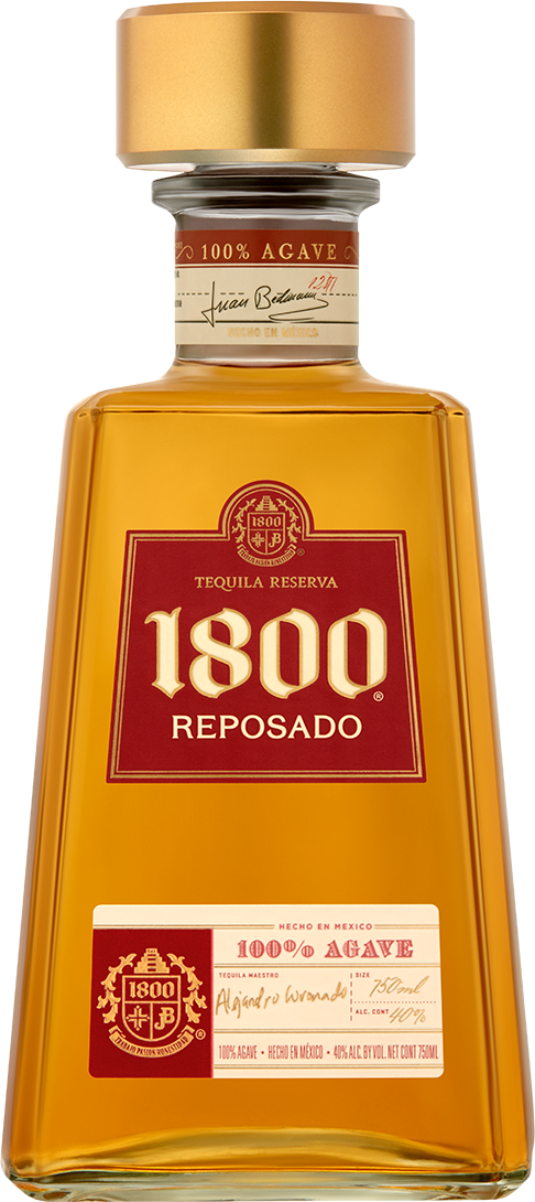 1800 Reposado Tequila 100% agave 1.75L bottle with golden amber tequila inside
