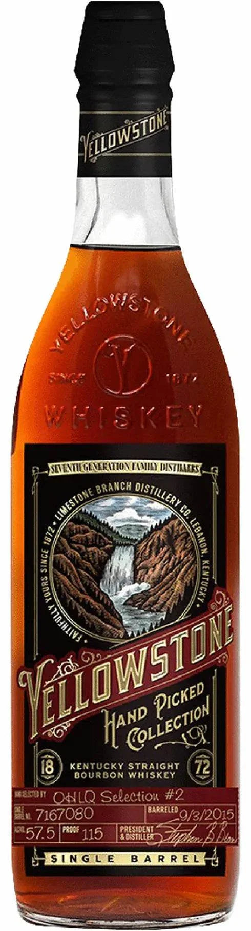 Yellowstone Hand Picked Single Barrel Bourbon Whiskey 115 Proof 750 ML bottle showcasing rich caramel, vanilla, and toasted oak flavors
