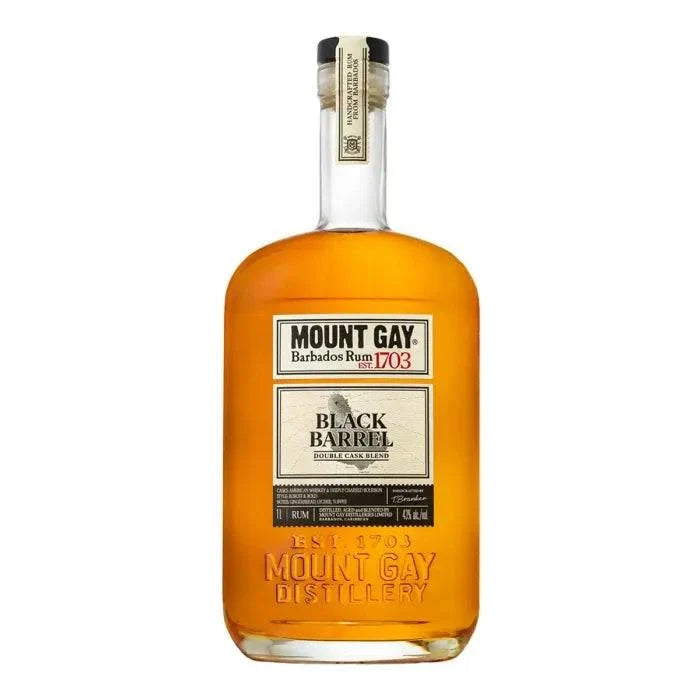 750ml bottle of Mount Gay Black Barrel rum with amber color and bold flavor profile