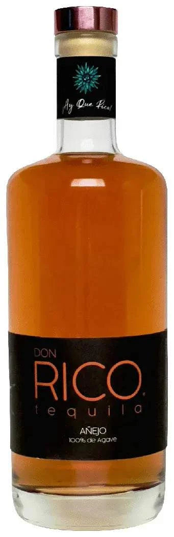 Don Rico Anejo Tequila 750 ML bottle with amber color and oak barrel background