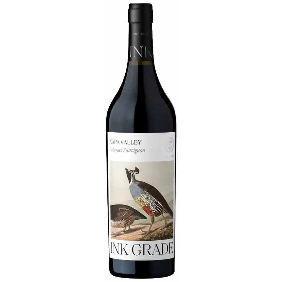 Bottle of Ink Grade Cabernet Sauvignon Napa Valley 2019 with rich black cherry and dark plum notes