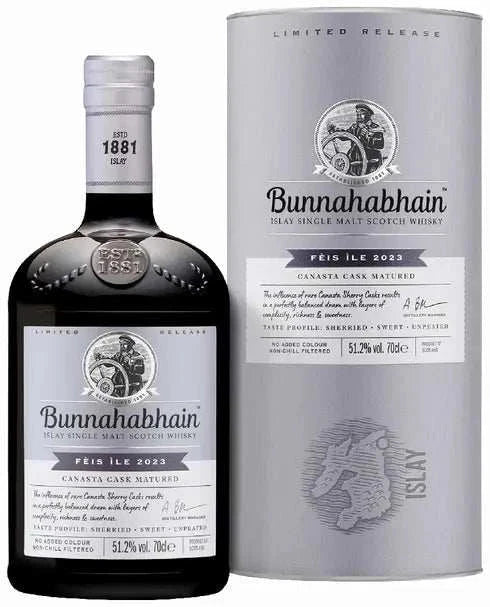 Bunnahabhain Feis Ile 2023 single malt Scotch whisky 700ml bottle with smoky and maritime flavors