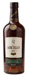 Bottle of Ron Abuelo XV Oloroso rum on a white background