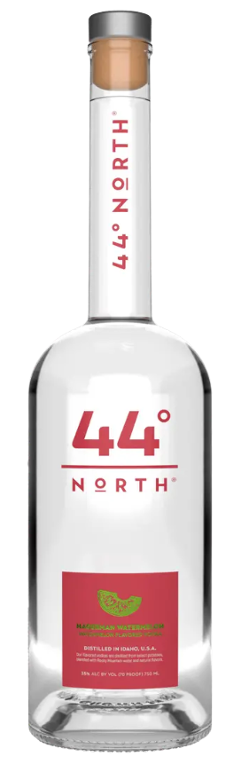 44 North Hagerman Watermelon Vodka 750 ML bottle with clear liquid and red label featuring watermelon design
