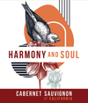 Harmony And Soul Cali Cab wine label featuring bird and floral design.