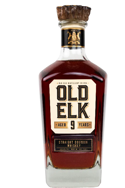 Bottle of Old Elk Straight Bourbon 9 Year 92 proof 750ml with rich amber color and detailed label