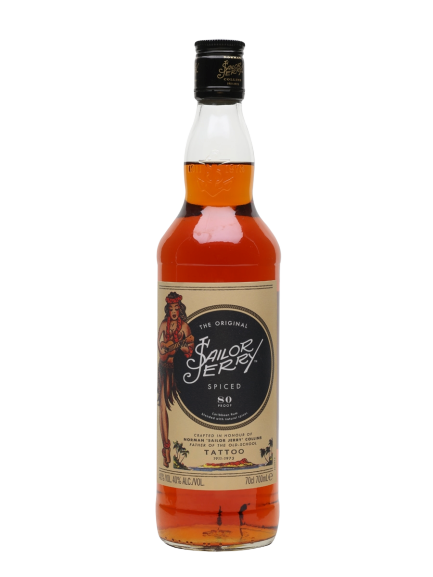 Sailor Jerry Spiced Rum 750 ML bottle with vanilla and cinnamon flavors.