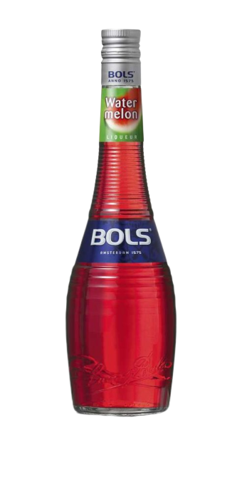 BOLS Watermelon Liqueur 34 Proof 750 ML bottle with vibrant red color and label.