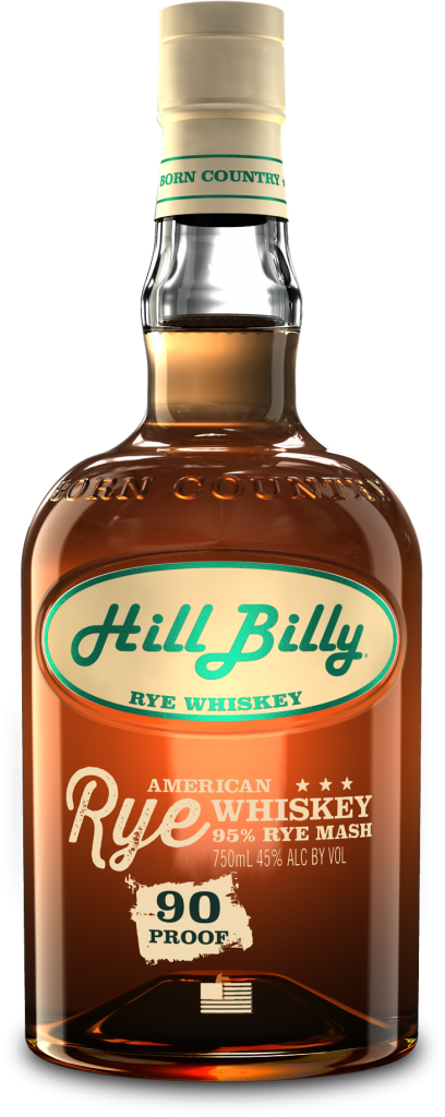 HillBilly Bourbon Rye Whiskey 750ml bottle featuring 95% rye mash, distilled in Indiana.