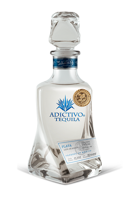 Adictivo Plata Tequila 750 ML bottle with clear design from Jalisco, Mexico, made from 100% blue agave.