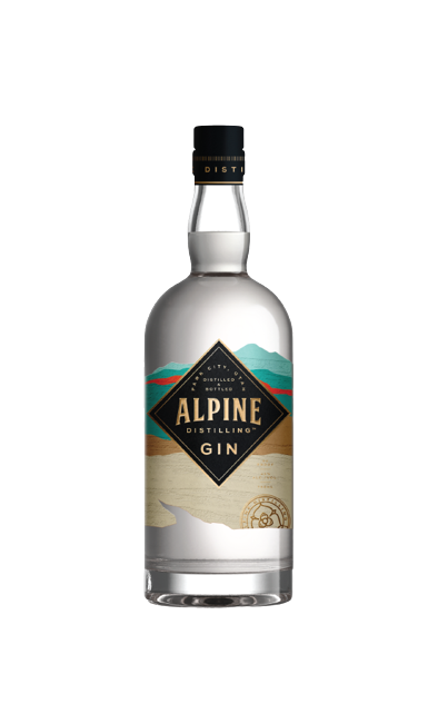 Alpine Summit Gin 750ml bottle with mountain-inspired label from Alpine Distilling