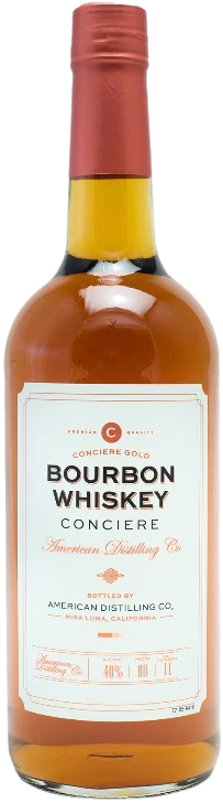 American Co. Conciere Bourbon Whiskey 1L bottle with red cap and white label