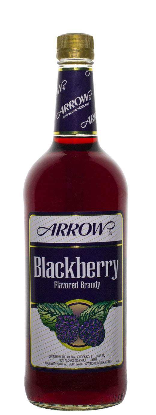 Arrow Blackberry Flavored Brandy 1 L bottle with blackberry label and purple cap