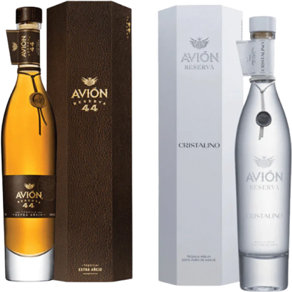 Avion Reserva 44 Extra Anejo and Cristalino Tequila Bundle with premium packaging