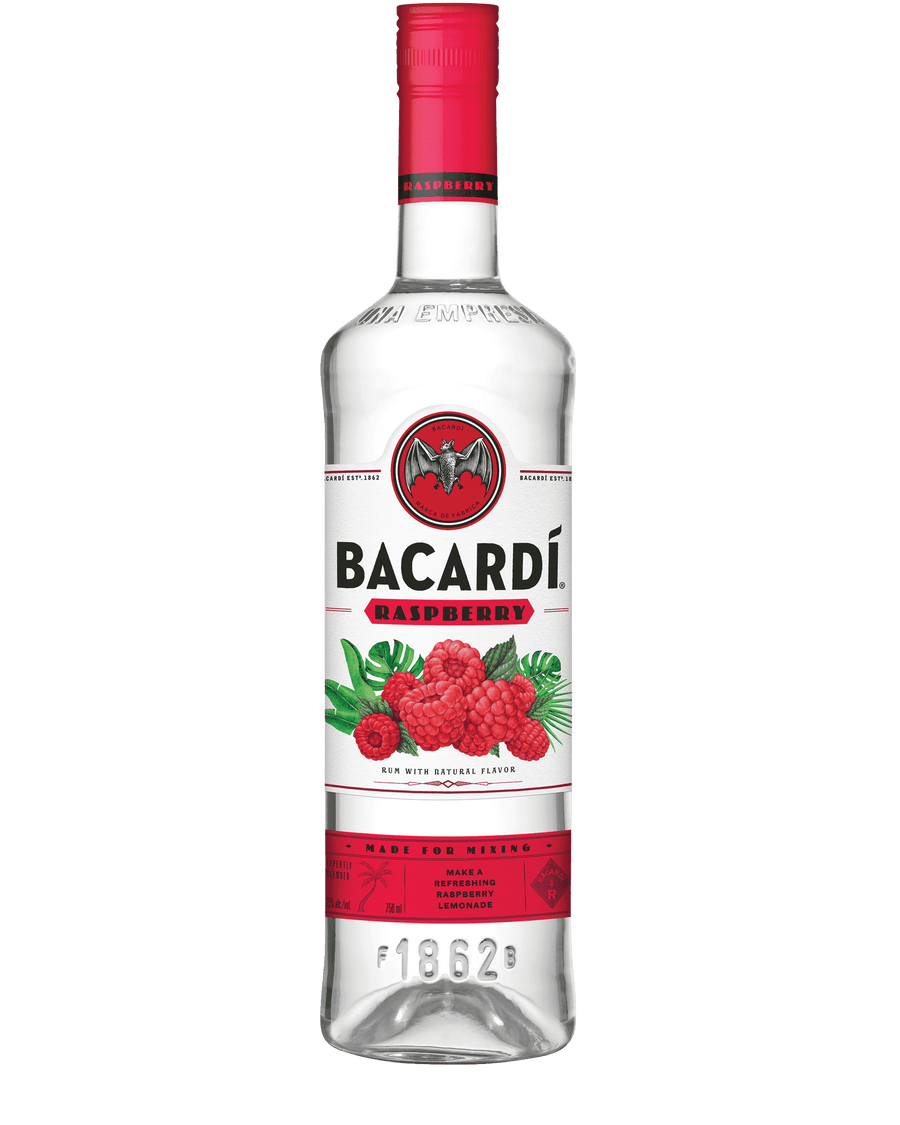 Bottle of Bacardi Raspberry Flavored Rum 70 750 ML with raspberry flavor and white rum base