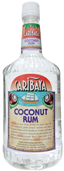 Bottle of Caribaya Coconut Rum 1L with tropical coconut and vanilla flavors