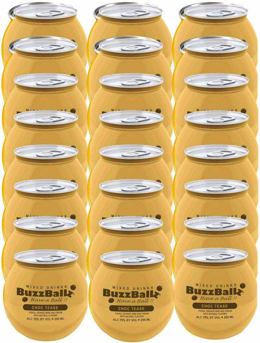 BuzzBallz Choc Tease Cocktails 200 ML, 24-pack of creamy chocolate drinks.