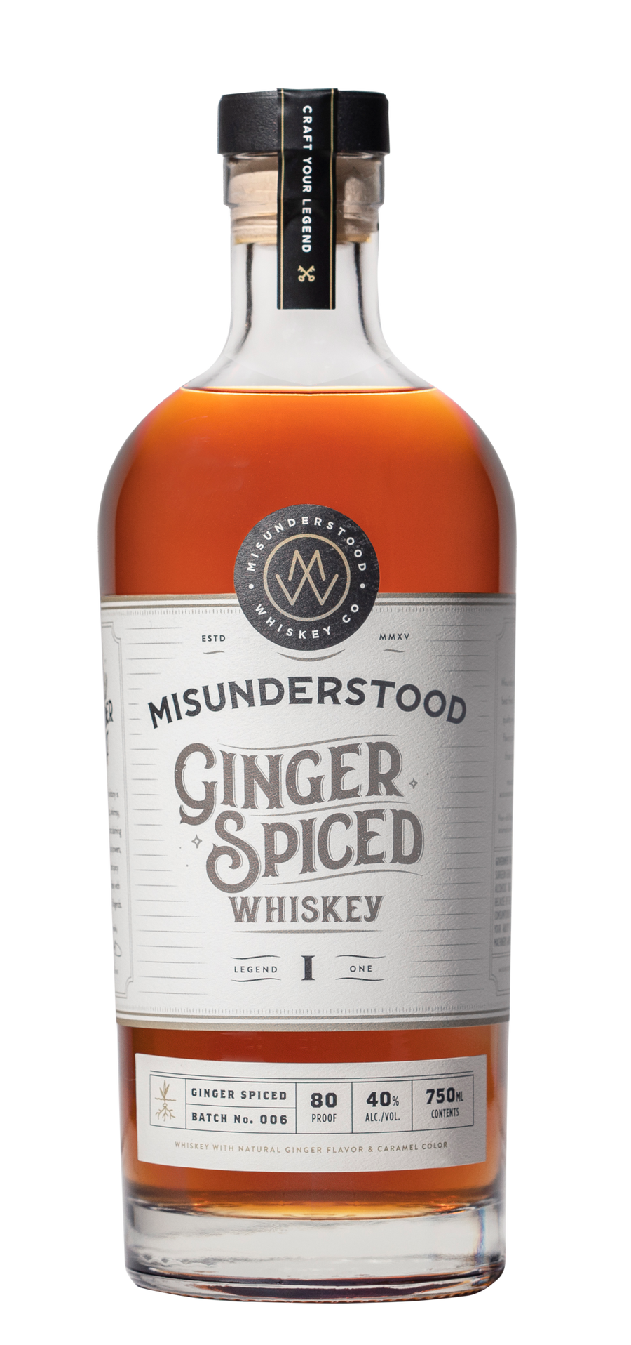 Misunderstood Ginger Spiced Whiskey Batch No 006 750 ML bottle.